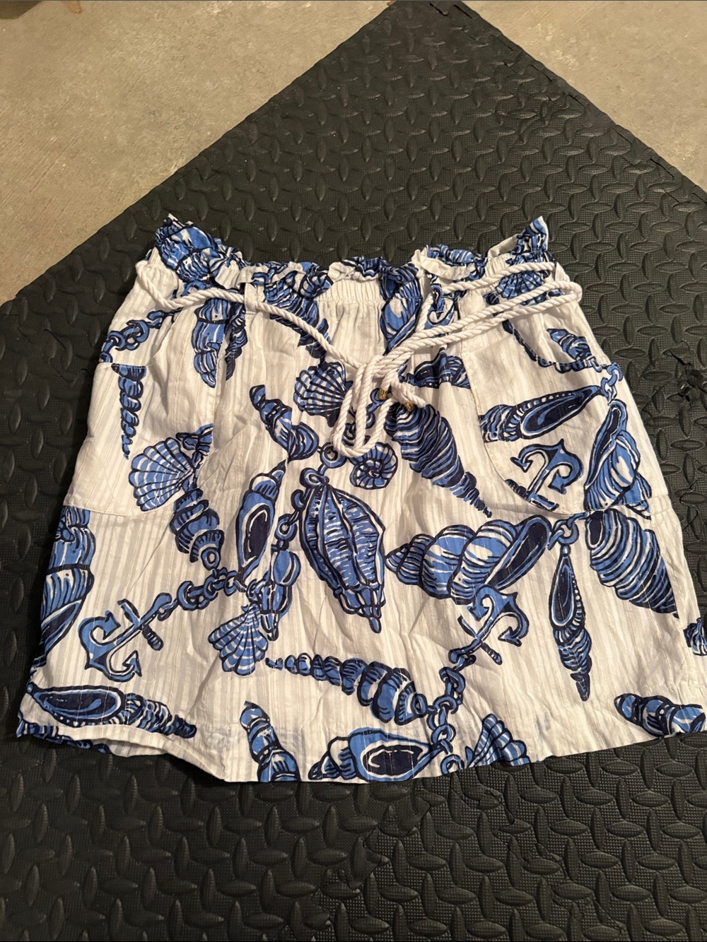 Lilly Pulitzer White Mini Skirt with Blue Shell & Anchor Print